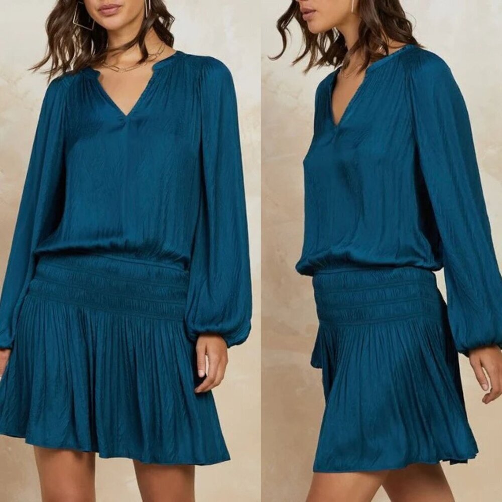 New! Anthropologie Current Air Blue Crinkled Mini Dress Size Small 41041